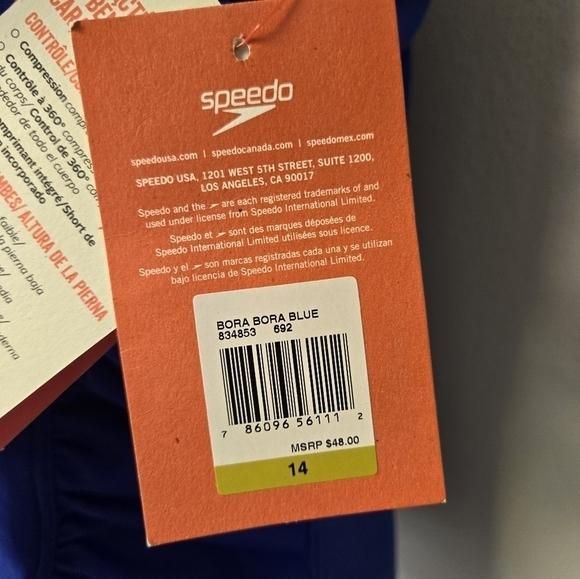 Speedo Shirred Racerback Tankini Swim Top Bora Bora Blue 14 - Picture 9 of 10